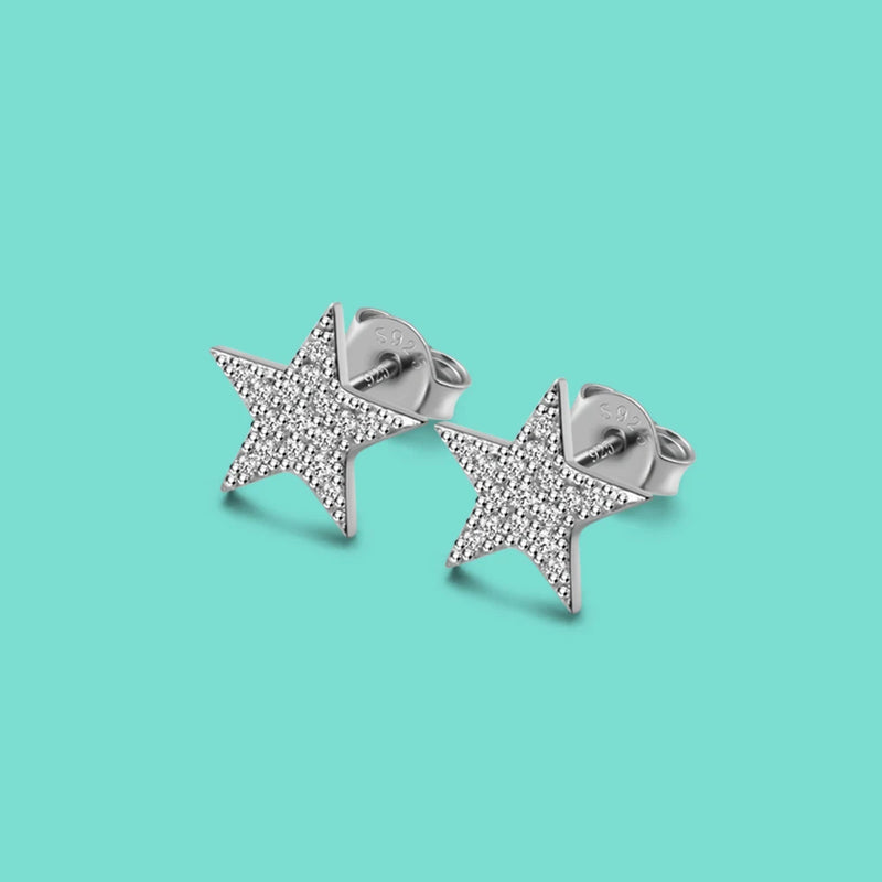 925 Silver CZ Star Stud Earrings Women's Teen Girls Birthday