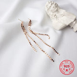 925 Silver Tassel Earrings Rose Long Earrings Fine Jewelry