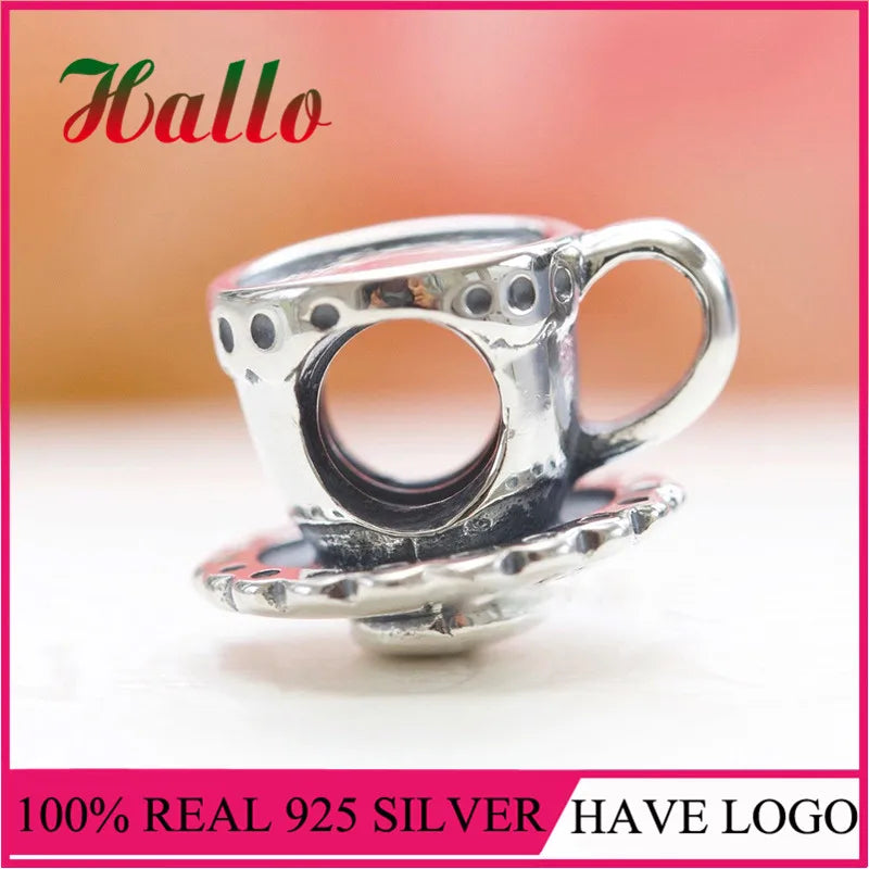 925 Silver Teacup & Saucer Charm Bead For Bracelets Bangles