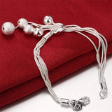 925 Sterling Silver Snake Chain Bead Bracelet Jewelry for Women