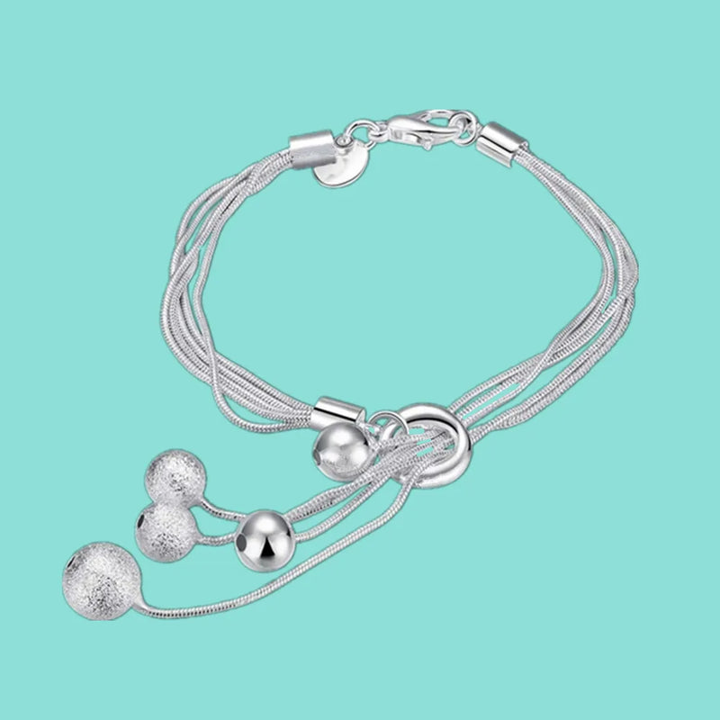 925 Sterling Silver Snake Chain Bead Bracelet Jewelry for Women