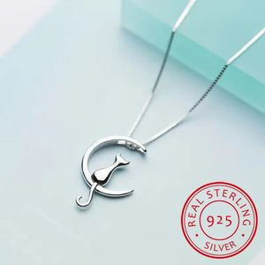 925 Sterling Silver Cat Charm Pendant Necklace for Women Choker Jewelry