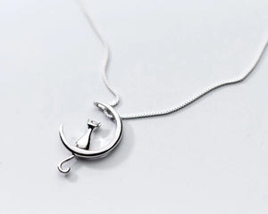925 Sterling Silver Cat Charm Pendant Necklace for Women Choker Jewelry