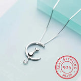 925 Sterling Silver Cat Charm Pendant Necklace for Women Choker Jewelry
