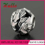 925 Sterling Silver Rose Pink Enamel Dangle Charm Beads for Bracelet DIY