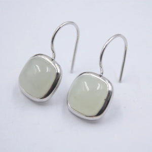 925 Silver Drop Earrings with Nephrite Stones