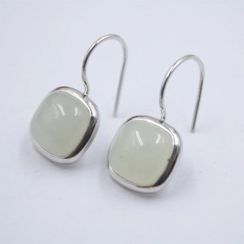 925 Silver Drop Earrings with Nephrite Stones