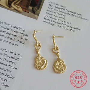 925 Sterling Silver Gold-plated Irregular Long Eardrops Retro Earrings