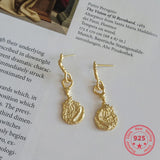 925 Sterling Silver Gold-plated Irregular Long Eardrops Retro Earrings