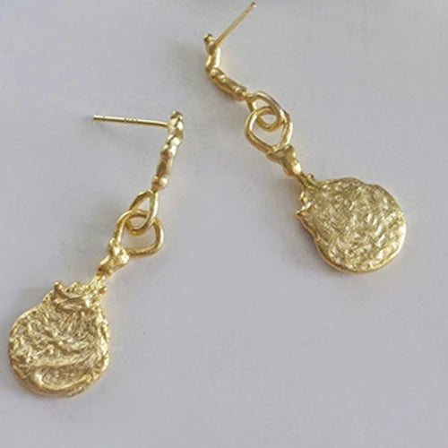 925 Sterling Silver Gold-plated Irregular Long Eardrops Retro Earrings