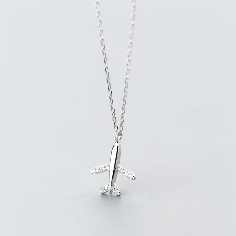 925 Sterling Silver Airplane Pendant Necklace Fine Jewelry