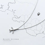 925 Sterling Silver Airplane Pendant Necklace Fine Jewelry