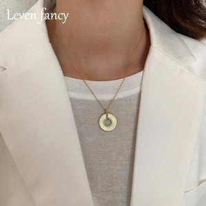 925 Silver Geometric Round Pendant Necklace for Women Fine Jewelry