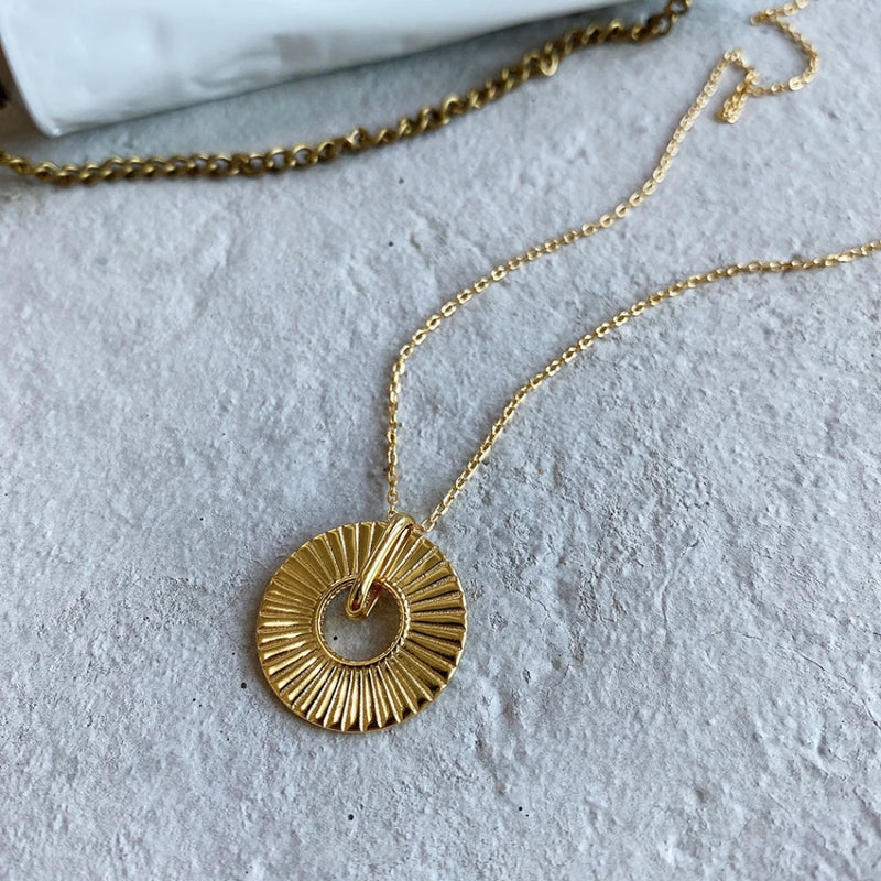 925 Silver Geometric Round Pendant Necklace for Women Fine Jewelry