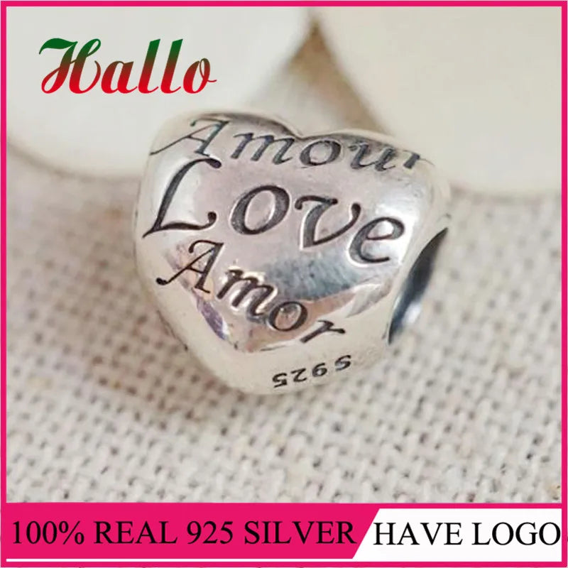 925 Silver Heart Love Charm Bead for Bracelet Silver Berloque