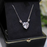 925 Sterling Silver Hot Love Necklace Pink Crystal Anniversary Party Jewelry