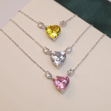 925 Sterling Silver Hot Love Necklace Pink Crystal Anniversary Party Jewelry