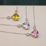 925 Sterling Silver Hot Love Necklace Pink Crystal Anniversary Party Jewelry