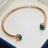 925 Silver Rose Women Gems Bangle Malachite Agate Bracelet