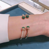 925 Silver Rose Women Gems Bangle Malachite Agate Bracelet