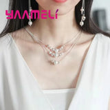 925 Silver Women's Jewelry Set Multi-Layer Tassel Earrings Necklace