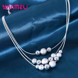 925 Silver Jewelry Set Women Party Multi-Layer Tassel Earrings Necklace