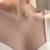 925 Silver Rainbow Bead Clavicle Chain Necklace for Women