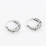 925 Sterling Silver Moon Hoop Earrings Vintage Hollow Floral Women Jewelry