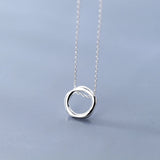 925 Silver Necklace Geometric Circle Pendant Chain Women Jewelry