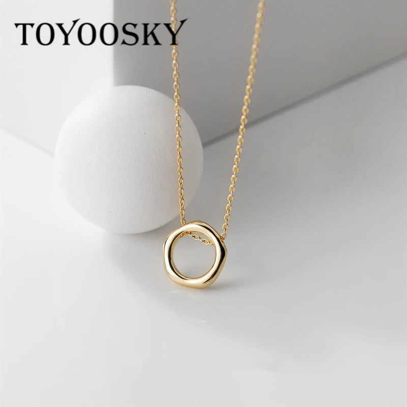 925 Silver Necklace Geometric Circle Pendant Chain Women Jewelry