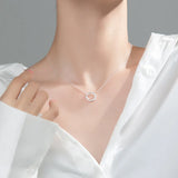 925 Silver Necklace Geometric Circle Pendant Chain Women Jewelry