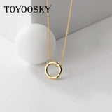 925 Silver Necklace Geometric Circle Pendant Chain Women Jewelry
