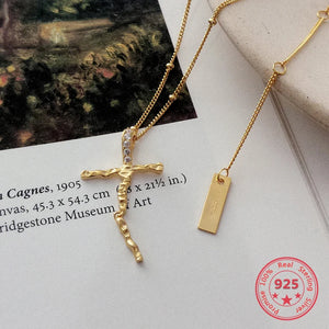 925 Sterling Silver Cross Necklace Zircon Inlay Women Jewelry