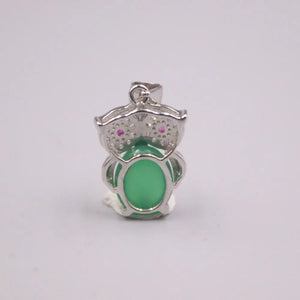 925 Silver Pendant Small Green Chalcedony Owl Charm
