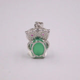 925 Silver Pendant Small Green Chalcedony Owl Charm
