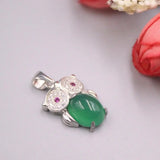 925 Silver Pendant Small Green Chalcedony Owl Charm