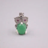 925 Silver Pendant Small Green Chalcedony Owl Charm