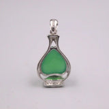 925 Silver Pendant 28x14mm Green Chalcedony Heart Bead Bottle Charms