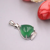 925 Silver Pendant 28x14mm Green Chalcedony Heart Bead Bottle Charms