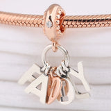 925 Sterling Silver Rose Letter Family Pendant Necklace