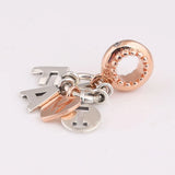 925 Sterling Silver Rose Letter Family Pendant Necklace