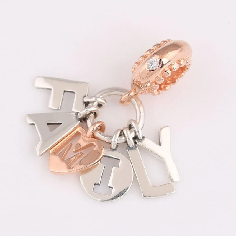 925 Sterling Silver Rose Letter Family Pendant Necklace