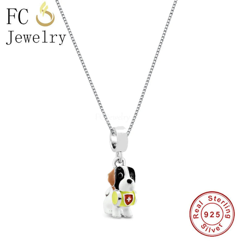 925 Silver Saint Bernard Dog Rescue Charms Pendant Necklace