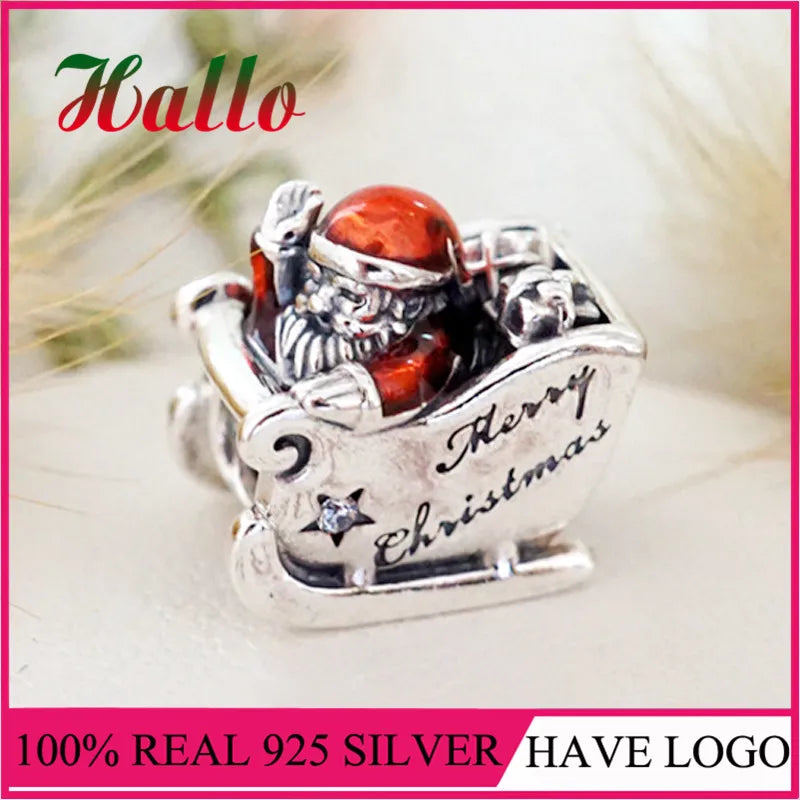 925 Sterling Silver Santa Christmas Enamel Charm Bead for Bracelet