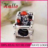 925 Sterling Silver Santa Christmas Enamel Charm Bead for Bracelet