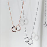 925 Silver Zircon Double Circle Charm Pendant Necklace Wedding Jewelry