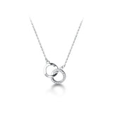 925 Silver Zircon Double Circle Charm Pendant Necklace Wedding Jewelry