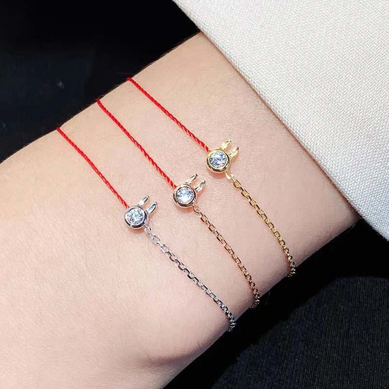 925 Sterling Silver Rabbit Red String Bracelet Summer Sweet Jewelry Girl Party