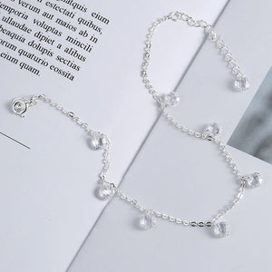 925 Silver Tassel Crystal Ankle Chain Beach Jewelry