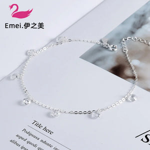 925 Silver Tassel Crystal Ankle Chain Beach Jewelry